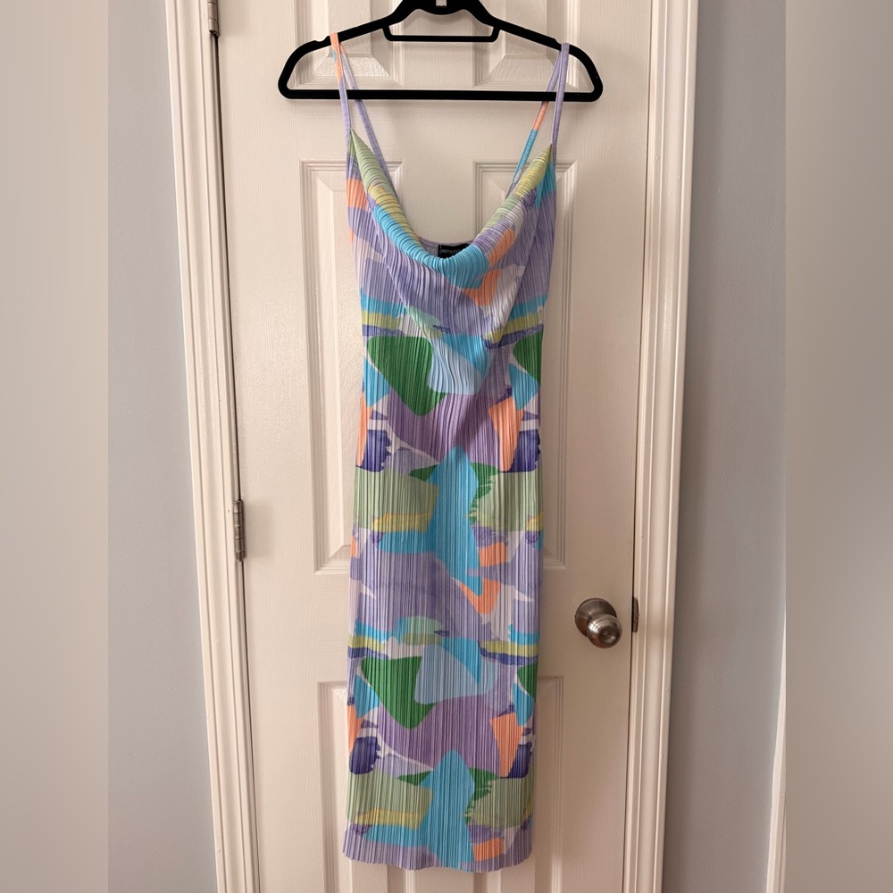 PrettyLittleThing Lavender Multi-Color Cowl Neck Midi Dress